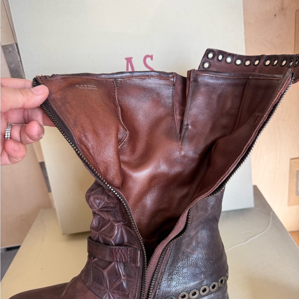 AS 98 STOCKTON Motorcycle Boots Cognac Brown/Brass hardware. - Picture 6 of 12